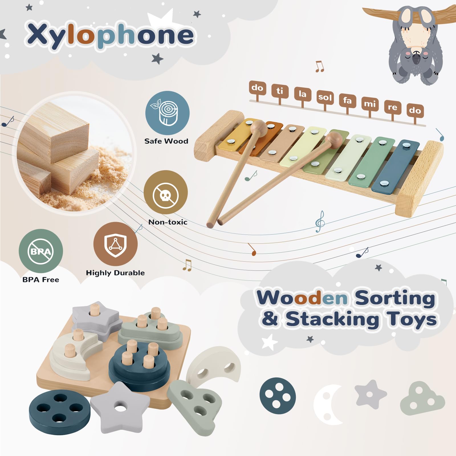 Baby Toys 6 to 12 Months, 5 in 1 Montessori Toys for Babies 6-12 Months, Sensory Toys with Shape Sorting & Stacking - Image 4