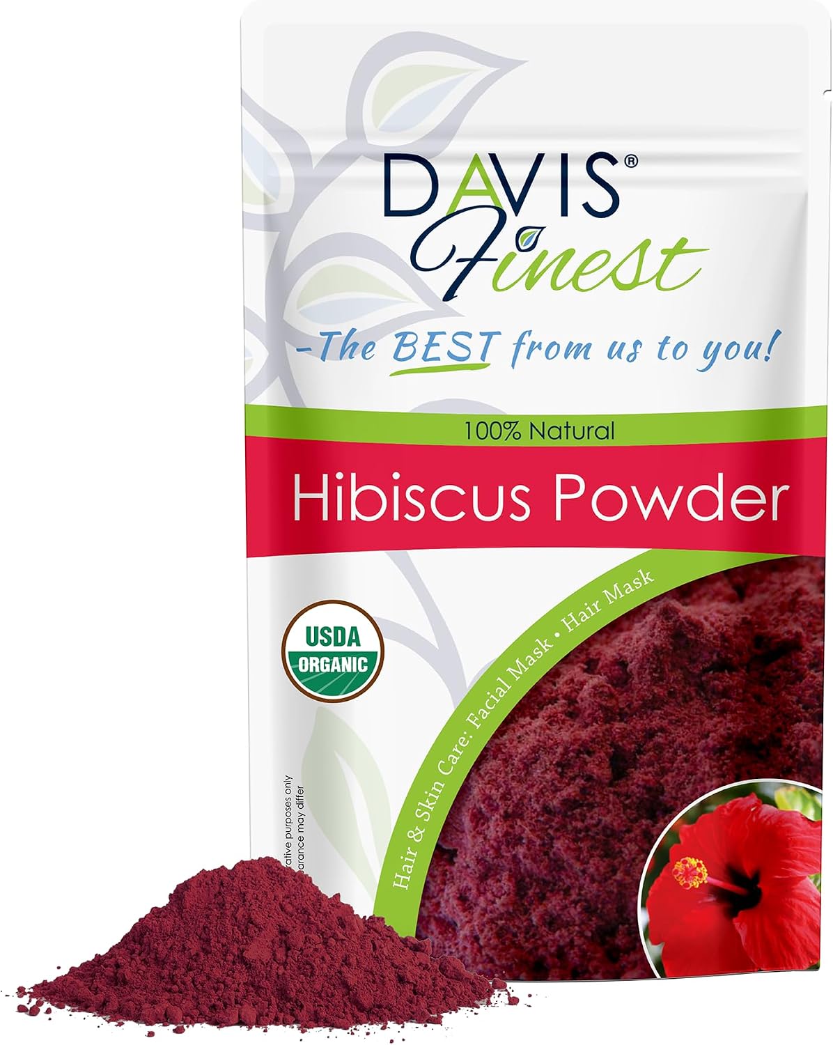 Davis Finest Biologisch Hibiscus Poeder 100g, Haar & Huid, Gezichtsmasker, Gezichtsmasker, Gezichtspakket, Haargroei, Glans & Conditie