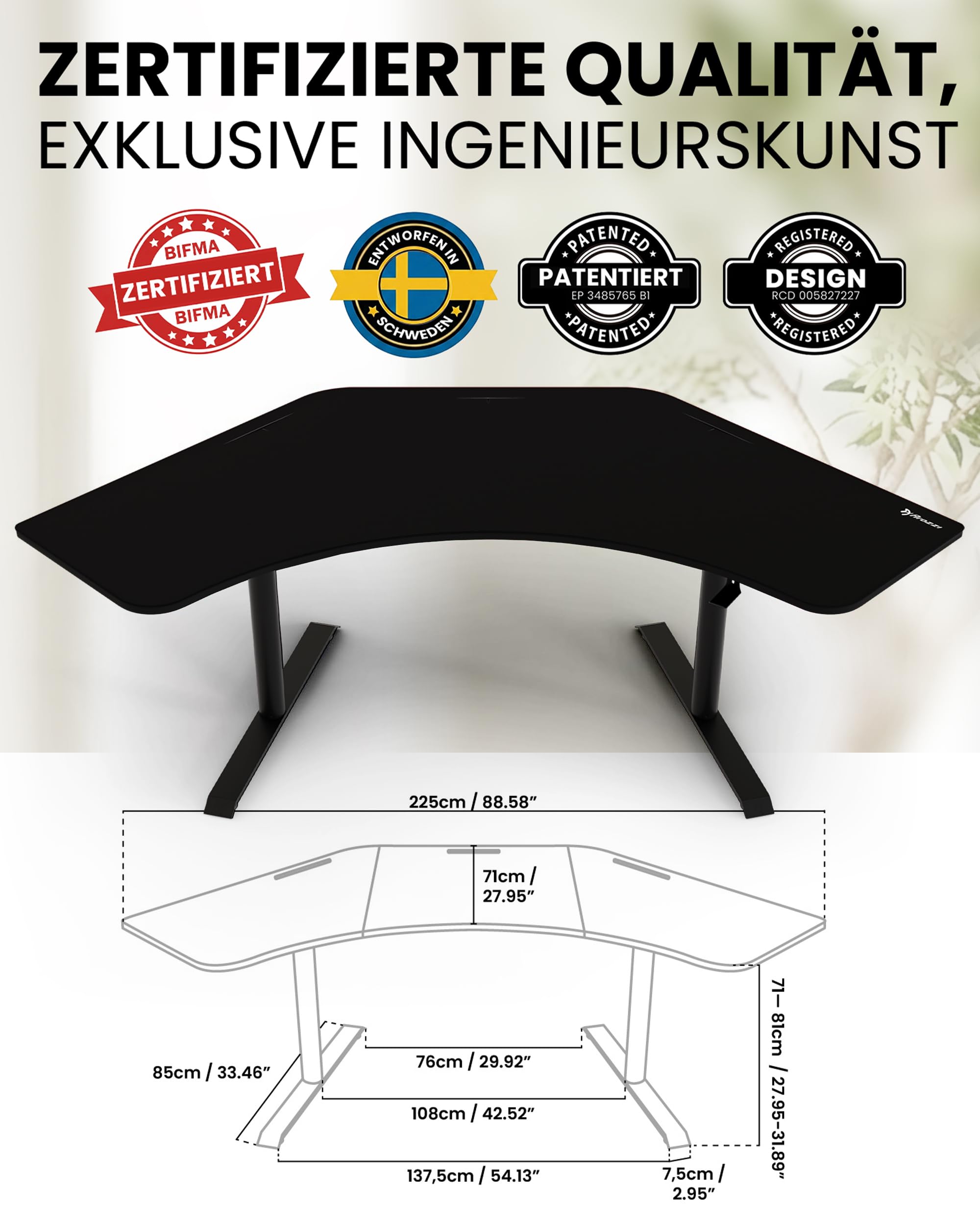 Arozzi Arena Angelo L Gaming Tisch Reines Schwarz