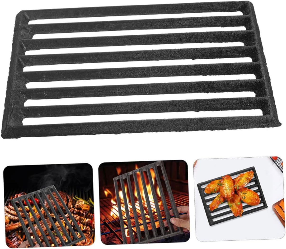 Firewood Stove Grate Iron Outdoor Grilling Grate for BBQ Camping and Garden Parties Rectangular Design