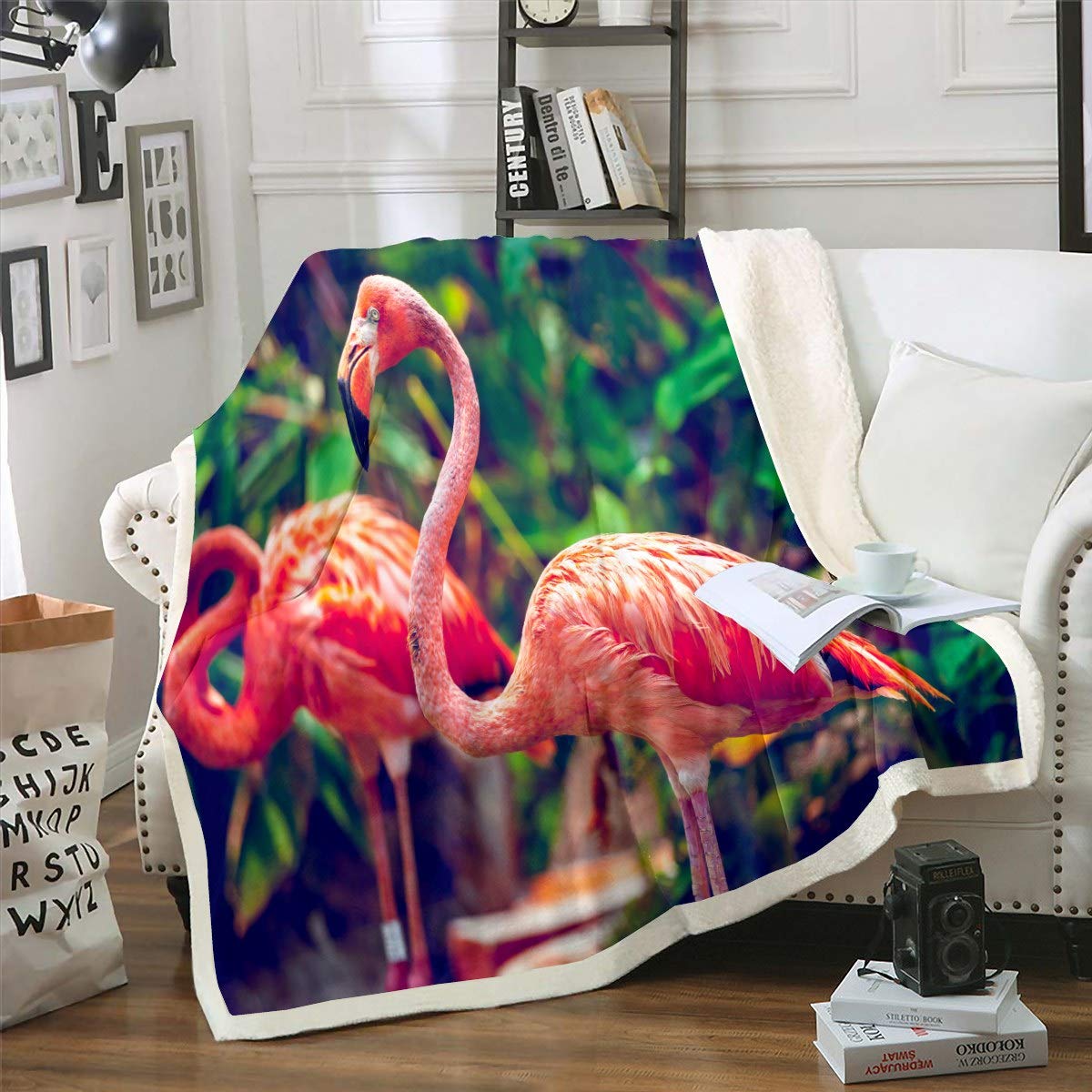 Loussiesd Boys Colour 10 3D Flamingo Throw Blanket Tropical Flamingo Pattern Blanket For Kids Girls Teens Wild Animal Sherpa Blanket Nature Theme Plush Blankets For Crib Couch Fuzzy Blanket Double 60"X79"