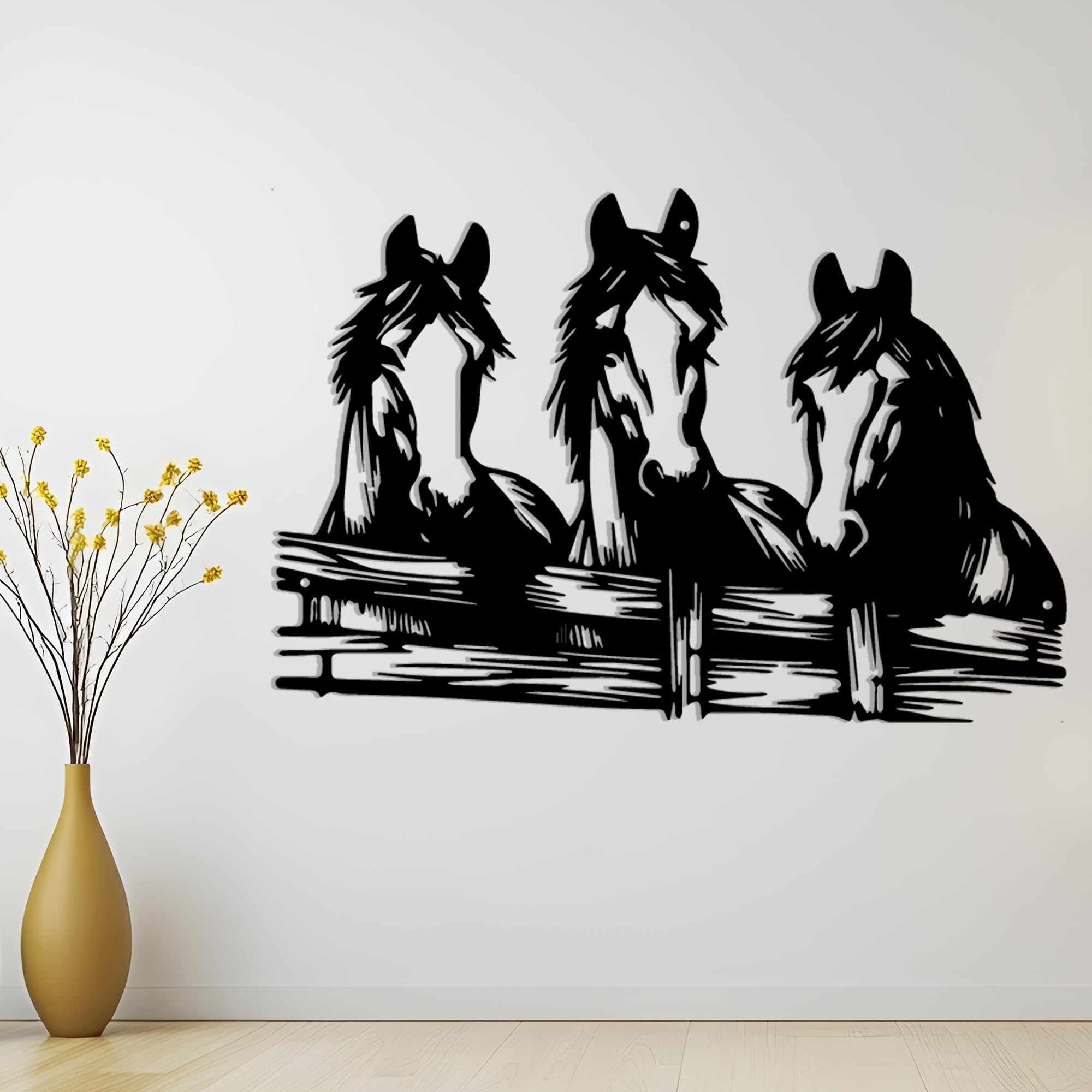 Estatua de caballo de metal abstracto contemporáneo para decoración de pared - Escultura ecuestre rústica con base resistente, construcción duradera para patio, balcón, sala de estar, terraza (30