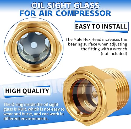 Miniatura 3 de Vista de aceite para compresor, 12 NPT macho cabeza hexagonal vidrio de vista de aceite, vidrio de vista de aceite de latón macizo resistente,