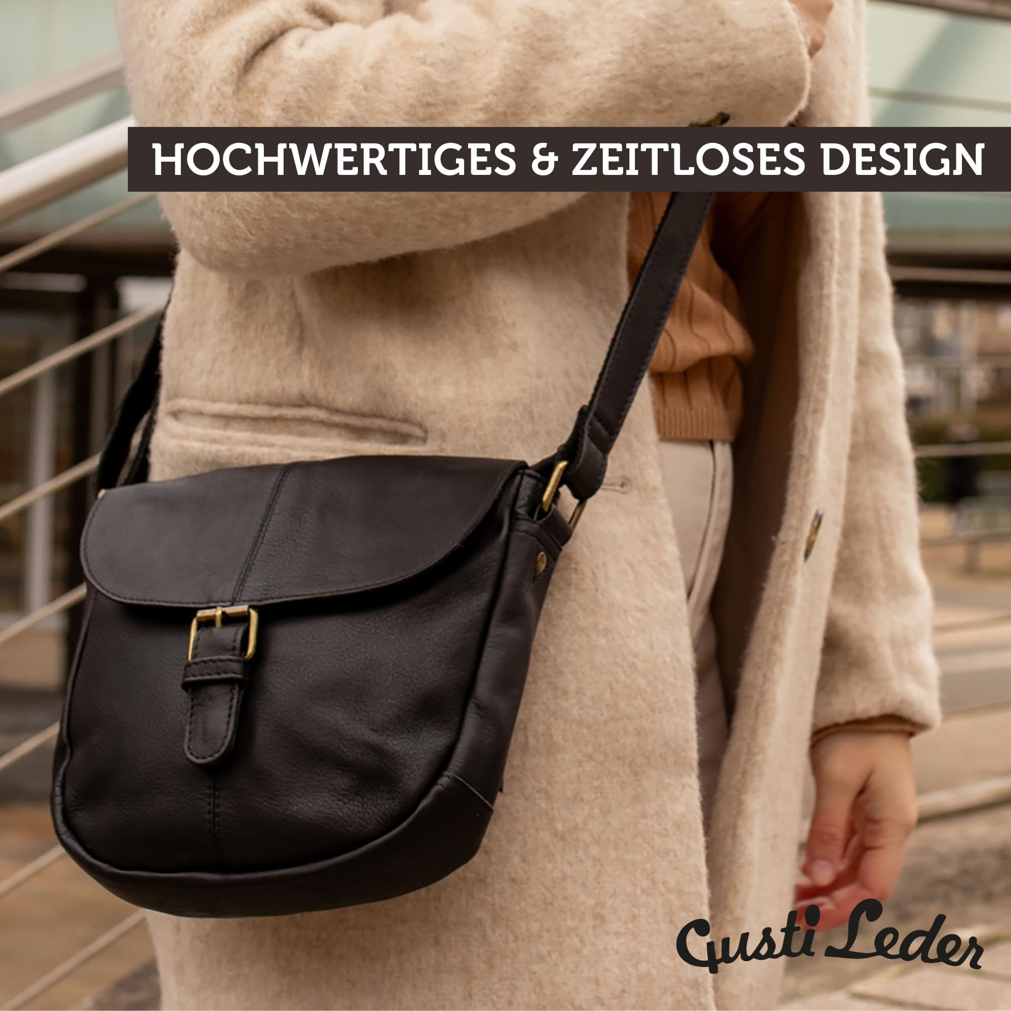Gusti Leder Umhängetasche Candice | Handgefertigte Ledertasche Damen für Alltag & Freizeit I Elegante Leder Handtasche Damen aus Büffelleder