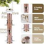 MIXXIDEA Metal Bird Feeder with 6 Feeding Ports, Bird Feeders for Outdoor Hanging, 16 inch Tube Bird Feeder with Steel Hanger & Hard Plastic, Attracting for Wild Birds (Bronze)