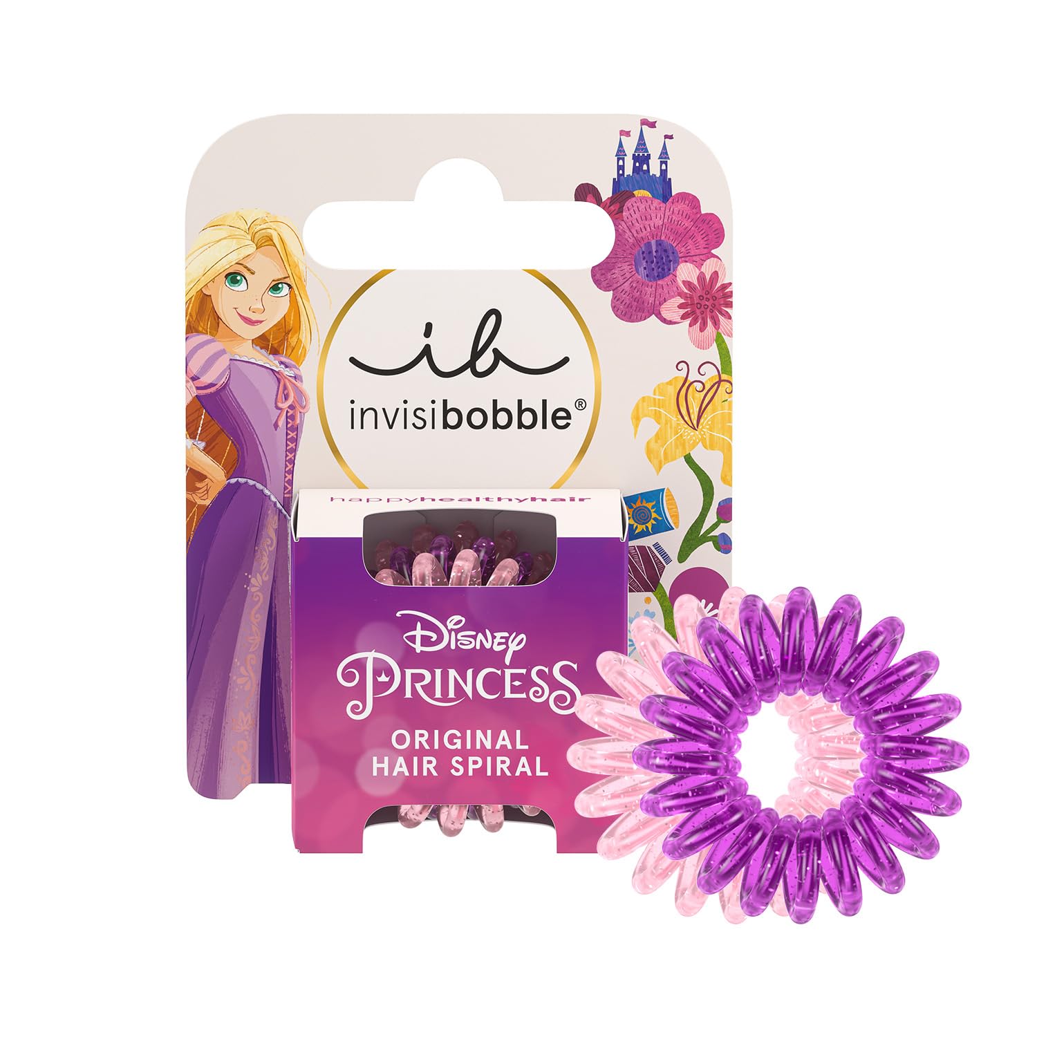 Invisibobble KIDS Disney Rapunzel Set de 3 | Rosa y Morado | Coleteros en espiral para niñas | Sujeción perfecta y comodidad para los niños