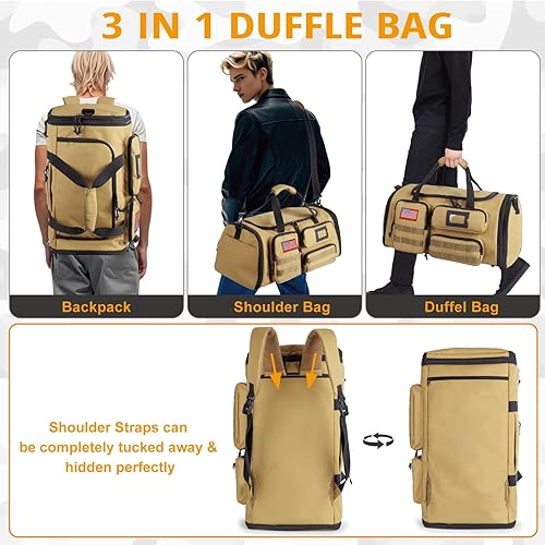 Miniatura 6 de Bolsa de gimnasio expandible para hombres, táctica grande 3 en 1, bolsa deportiva con compartimento para zapatos, resistente al agua, bolsa de mano