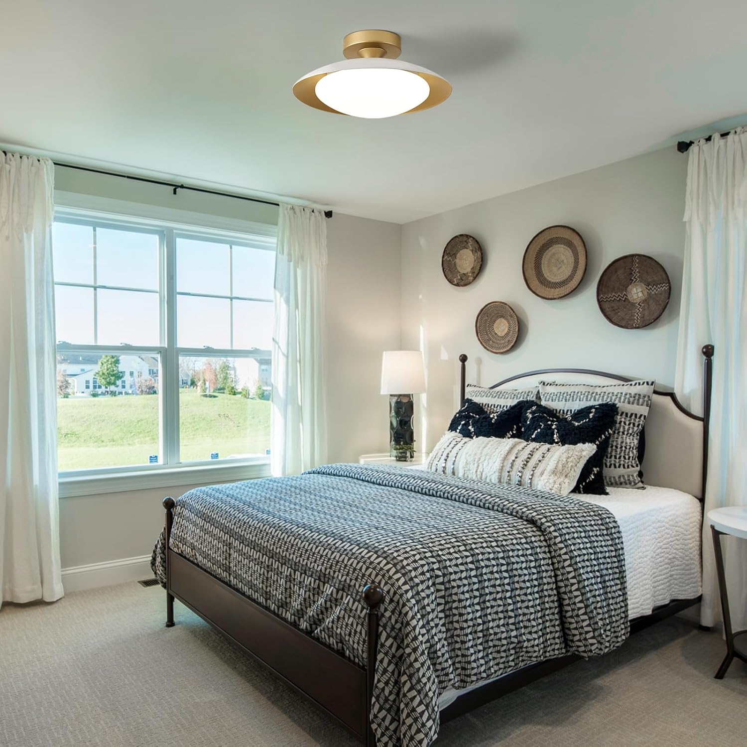 Dimmable Modern Semi Flush Mount Ceiling Light Fixture,Small White and Gold LED Glass Shade Kitchen Ceiling Lights,5CCT In One Light Fxiture for Hallway Entryway Bedroom Laundry Room Foyer(11.81in)