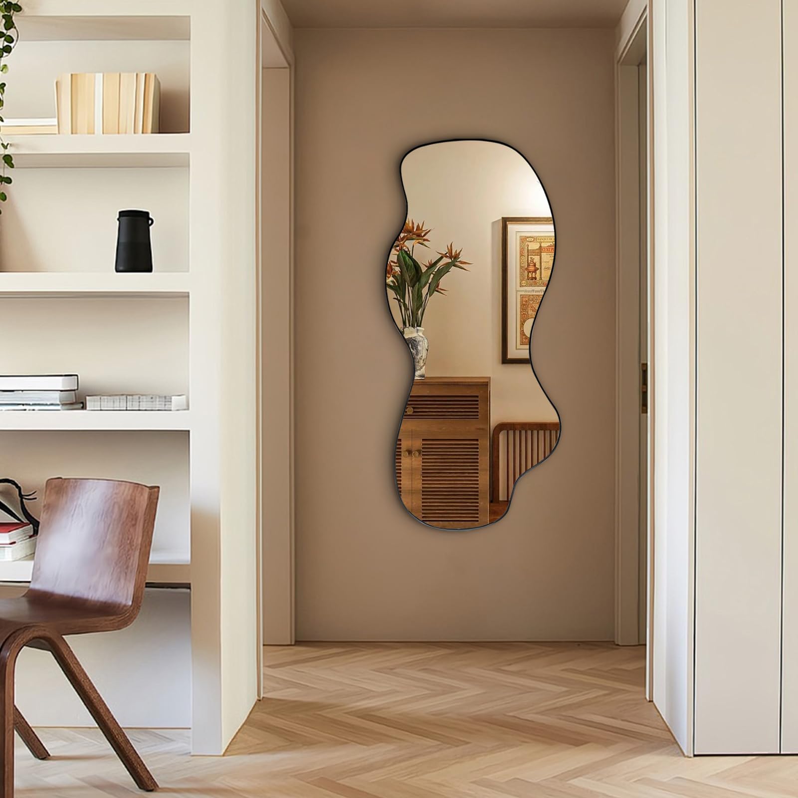 POZINO Irregular Mirror, 47.2"x21.6" Asymmetrical Frameless Mirror, Abstract Wall Mirrors, Modern Odd Shape Mirrors for Living Room Bathroom Bedroom Entryway, Hangs Vertically or Horizontally