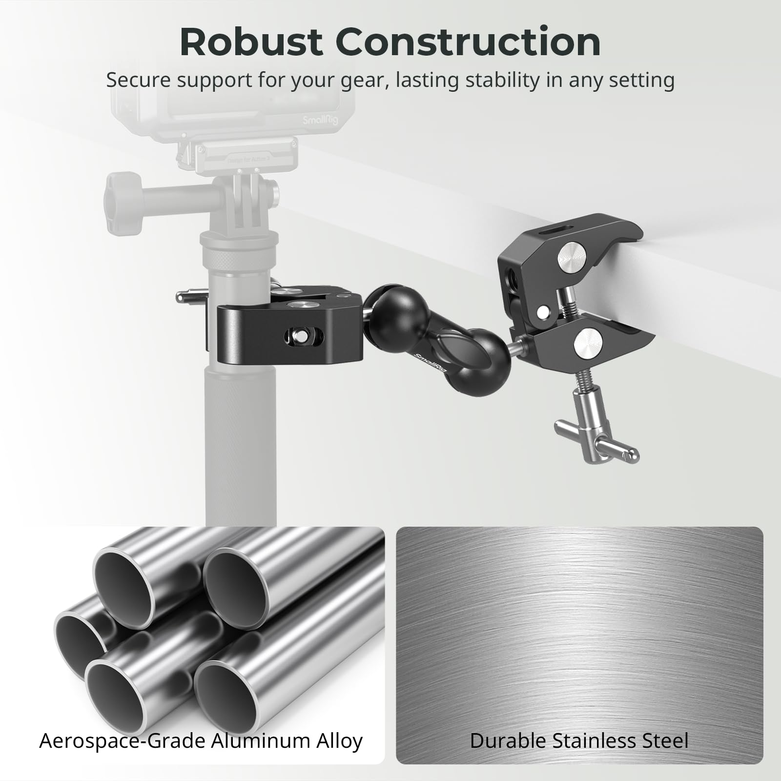 SMALLRIG Verstellbare Doppelklemmhalterung, Doppelkopf 15–40 mm Anti-Rutsch-Klemme, 1,5 kg Klemme aus Aluminiumlegierung für Fotobeleuchtung/Stativ/Studio – 5331