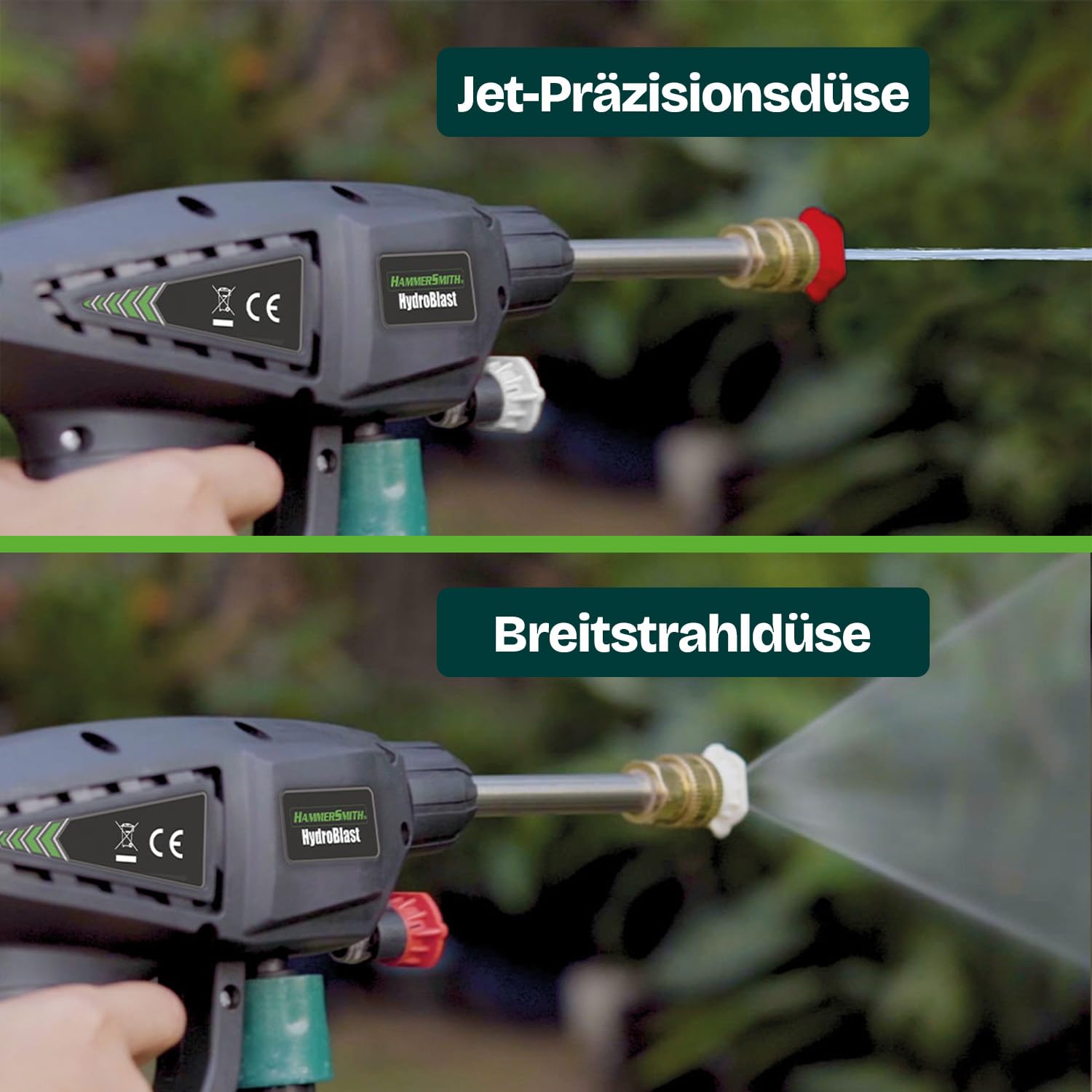 Hammersmith HydroBlast Pistolet de nettoyage sans fil avec réservoir d'eau et accessoires, pour tuyau d'arrosage, nettoyeur haute pression, portable, portée de 5 m