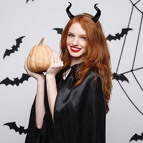 Miniatura 2 de FRCOLOR Diadema de cuerno de diablo, diadema gótica de cuernos de demonio para Halloween, cosplay, accesorios de disfraz de Halloween, Negro -