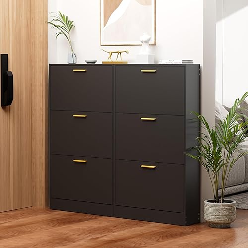 Miniatura 6 de LYNSOM Armario de zapatos, organizador de zapatos con 3 cajones abatibles, moderno almacenamiento de zapatos de entrada con pantalla superior,