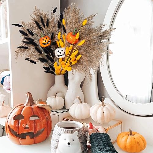 Miniatura 2 de HUMINBO Decoraciones de Halloween para interiores y esponjosas, flores secas de otoño, pompas pequeñas, 92 tallos pompas