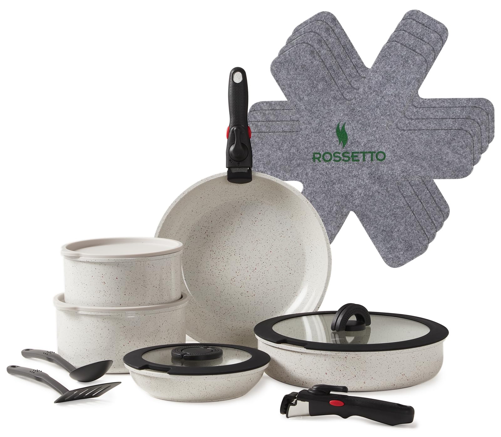 Set Pentole A Induzione 7 Pezzi ROSSETTO - Ceramica Antiaderente, Manico Rimovibile, Grigio Cenere - Foto 4