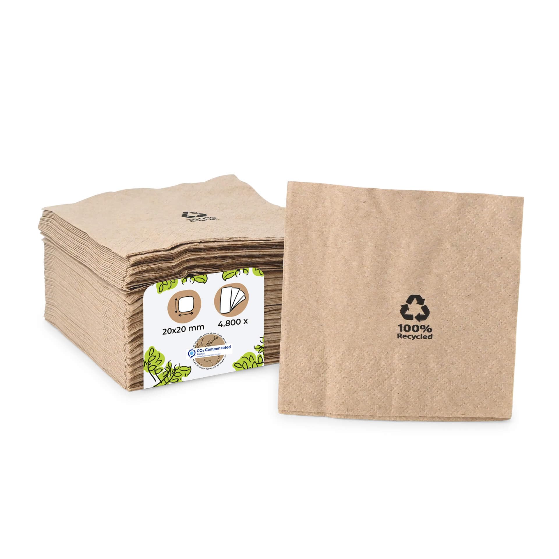BIOZOYG Bio serviettes écologiques en papier recyclé I Serviettes en papier de haute qualité 20 x 20 cm I 4800 pièces à cocktail non blanchies, biodégradables et compostables