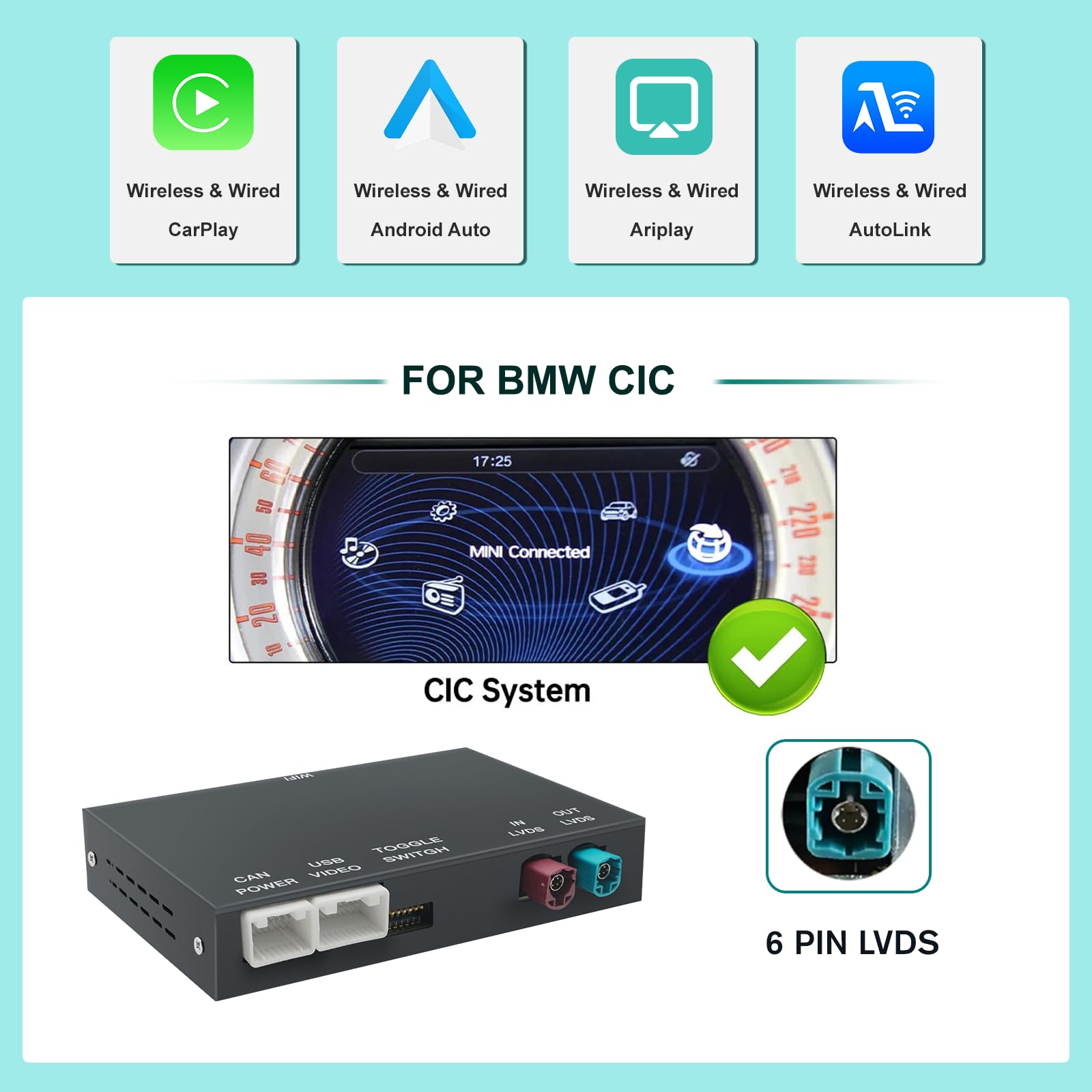 Modulo di modifica wireless Carplay/Android per BMW Mini R55 R56 R57 R58 R59 R60 R61 2010-2016Clubman Countryman Hardtop John Cooper CIC Supporto Mirrorlink e funzioni auto OEM