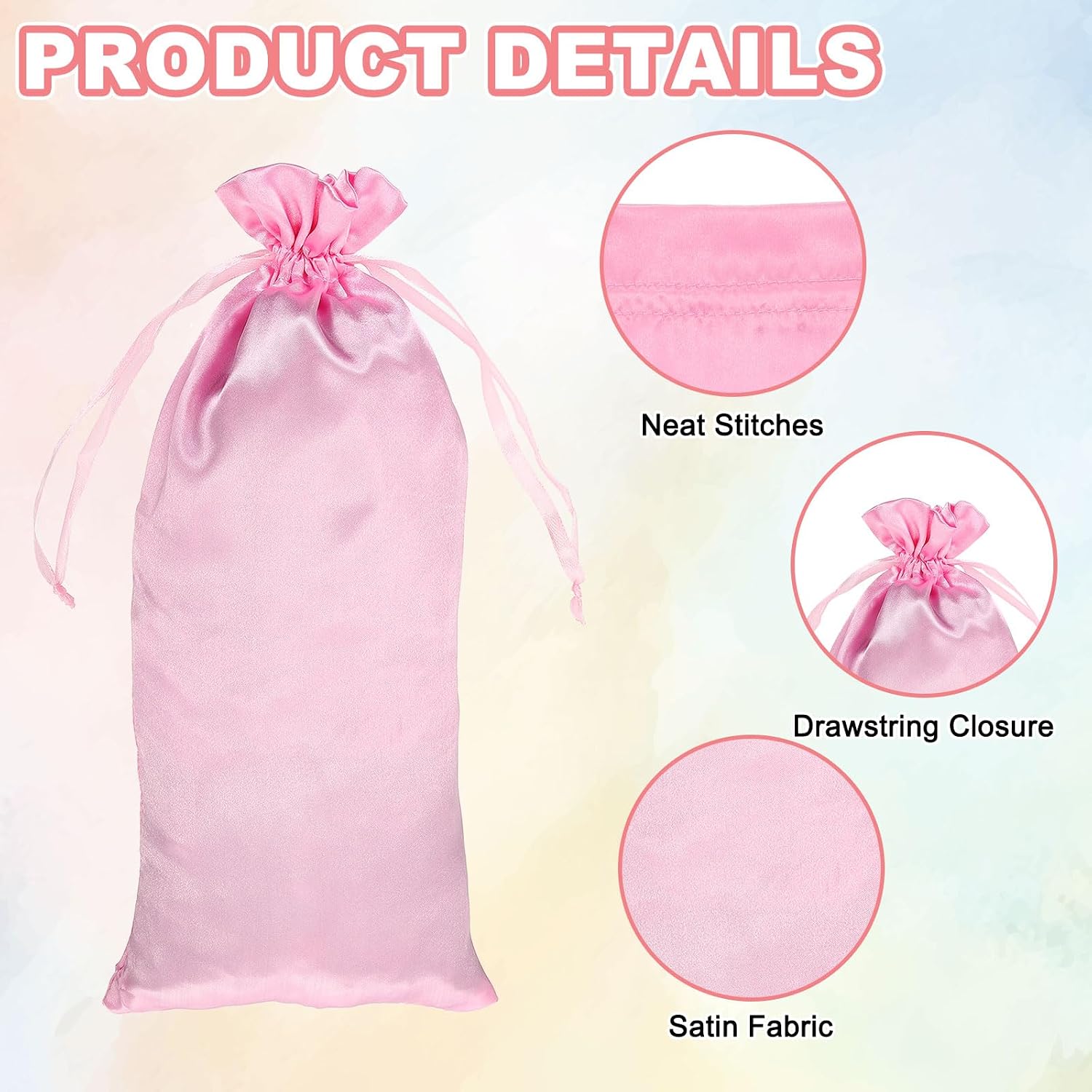 PATIKIL Satin Drawstring Favor Bags, (14" x 6", Pink) (3Pcs), Satin Gift Bags Gift Pouches with Drawstrings, Suit for - Wedding/Festival/Birthday/Celebration image 3