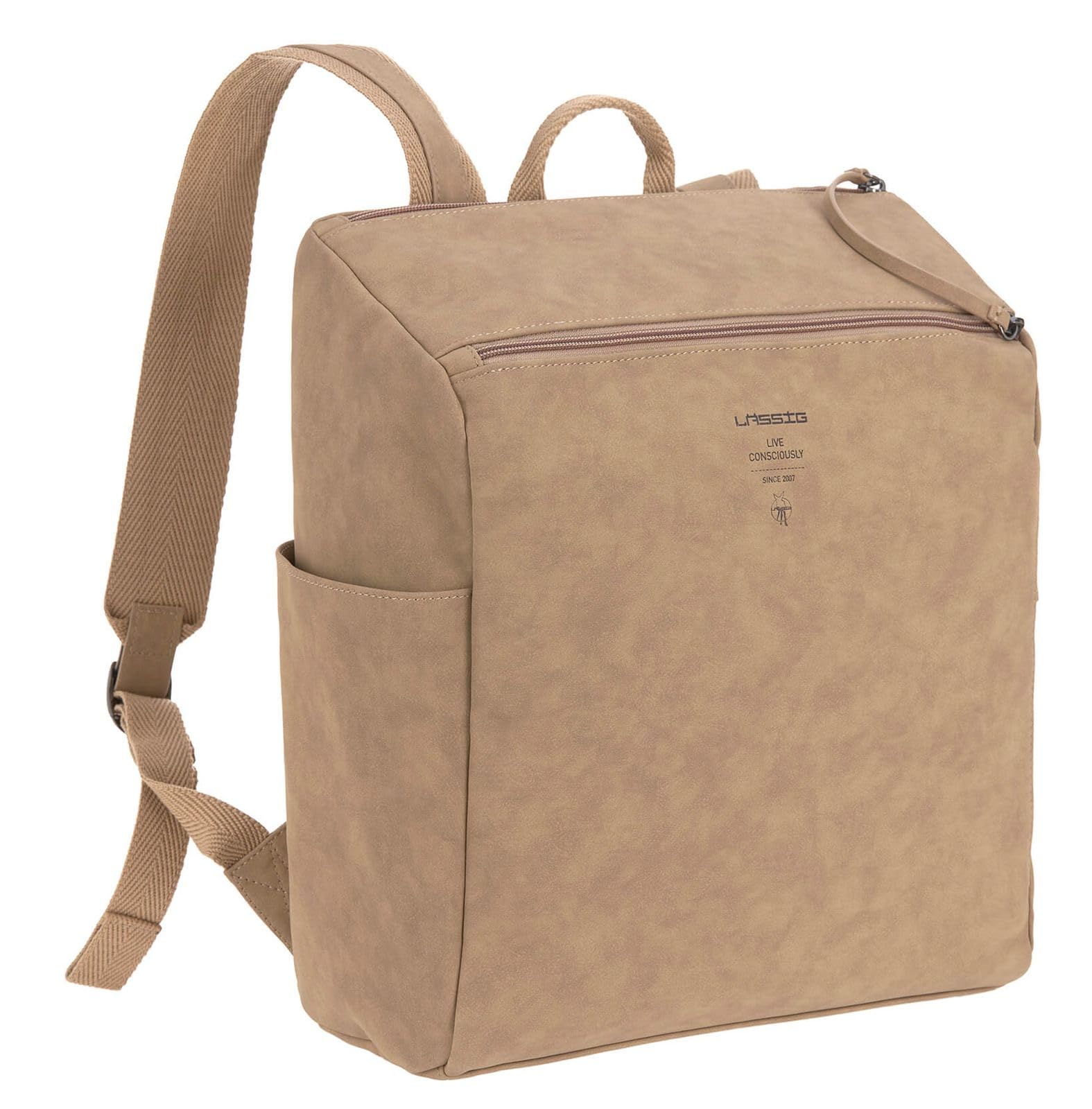 LÄSSIG Baby Wickelrucksack Wickeltasche veganes Leder Tender Backpack camel 1 Stück