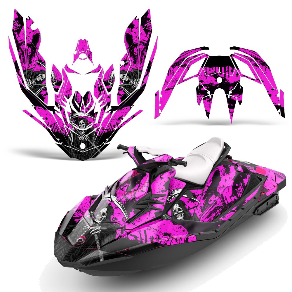 Jet Ski Graphics kit Sticker Decal Compatible with Sea-Doo Spark 3-up 2015-2018 - Reaper V2 Pink
