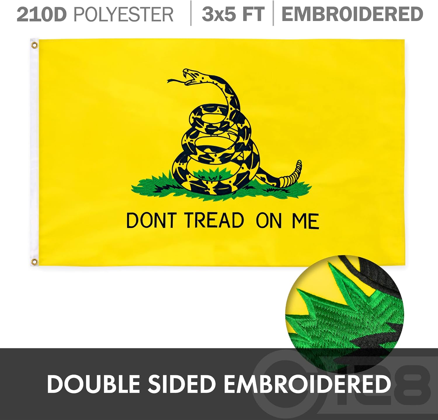 G128 Combo Pack: USA American Flag 3x5 Ft Embroidered Stars & Gadsden (Dont Tread On Me) Flag 3x5 Ft Embroidered Double Sided 3ply