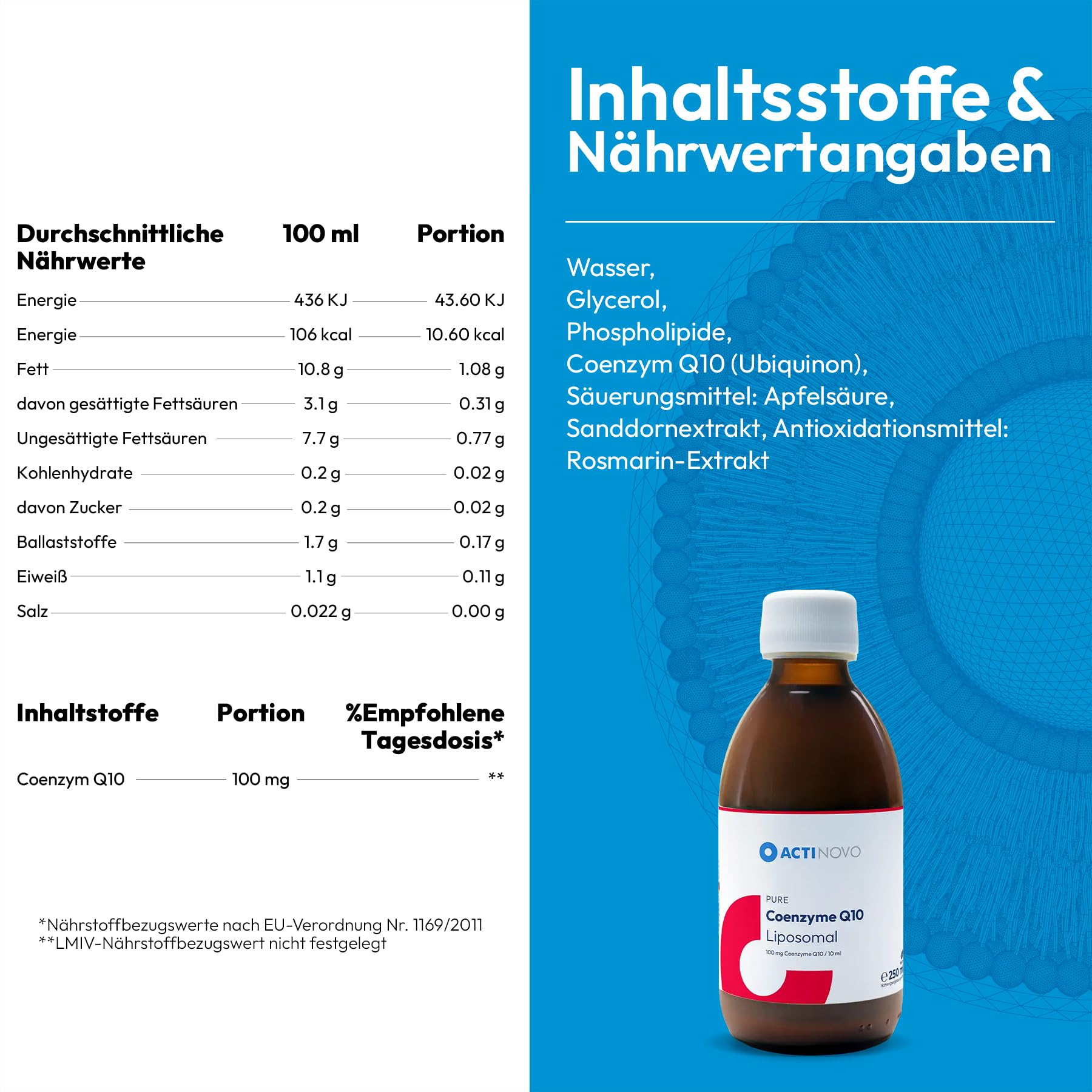 Coenzym Q10 | 25 Tagesdosen à 100 mg CoQ10 | Vegan | 250 ml | Hochdosiert & laborgeprüft | Wirksamer als Kapseln & Pulver | Liposomal | Glutenfrei | Made in Germany