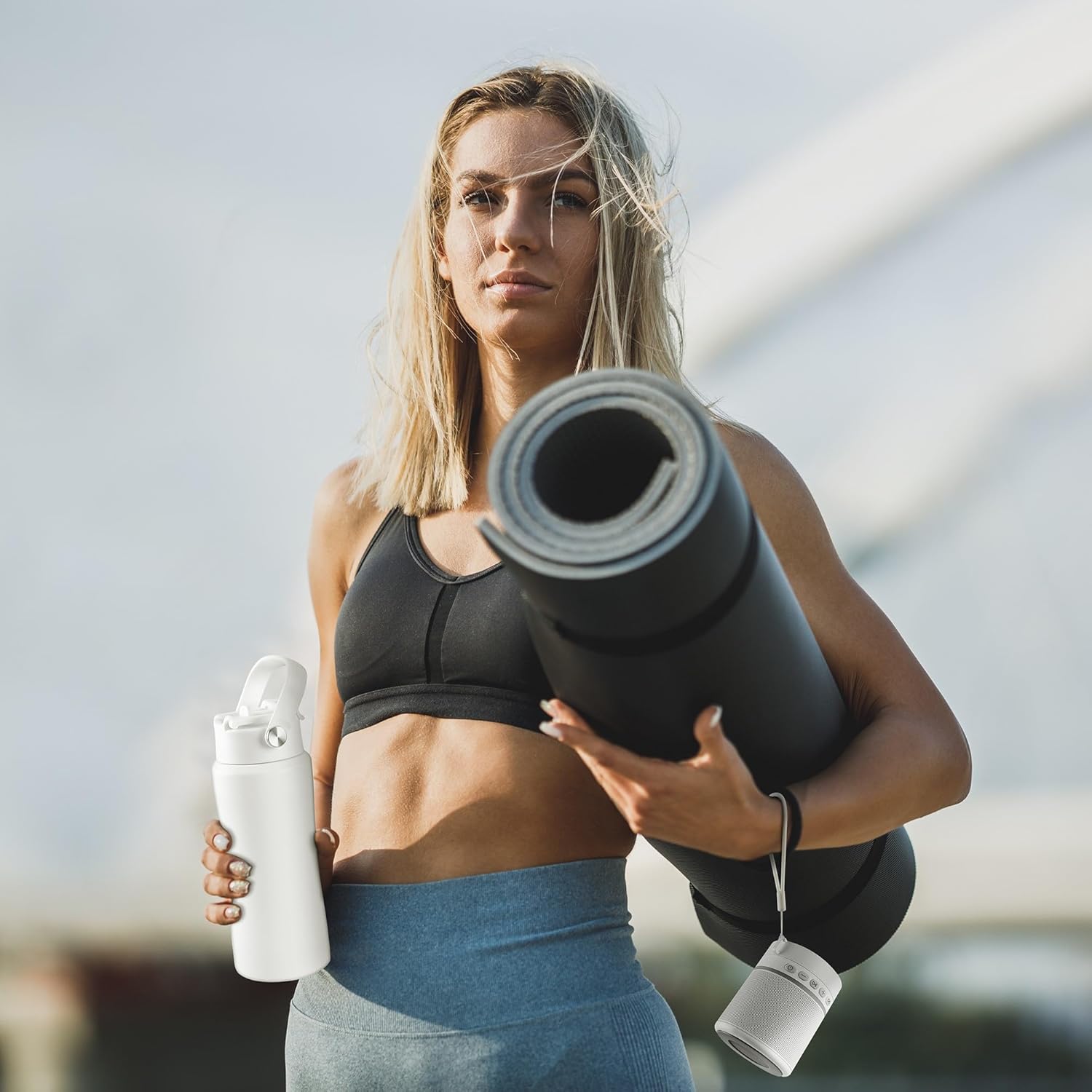 Water Bottle with Portable Bluetooth Speaker - Modular Insulated Water Bottles w/Handle, BT5.3, TWS Pairing Speaker and Stainless Steel Cups for Camping Sports Beach (White) - Image 5