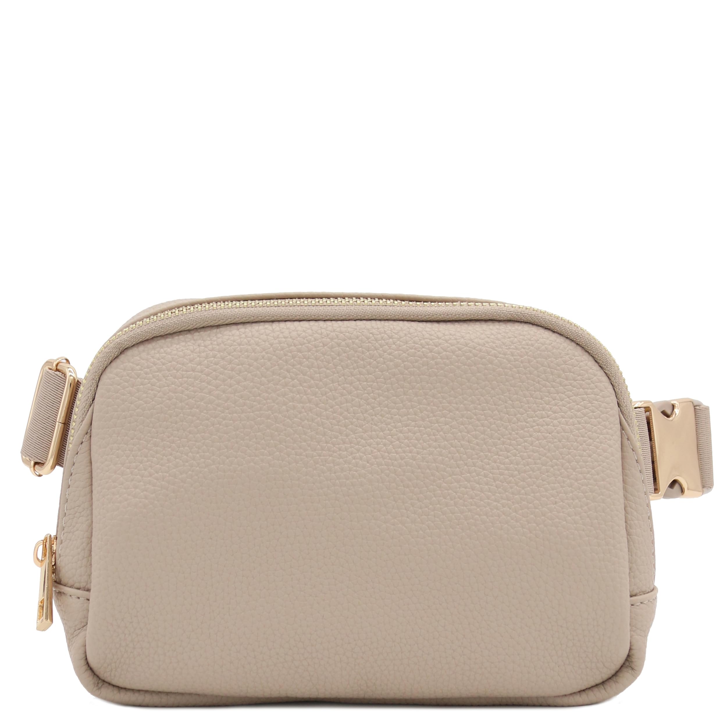 Lightweight Soft PU Pebbled Leather Fanny Pack Belt Bag with Gold Metal Buckle (Travertine)