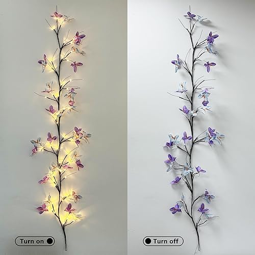 Miniatura 4 de XINXIANLIAN Luz de vid de sauce con flores LED de mariposa para interiores, luces de árbol de pared, plantas artificiales, ramas de árbol, luces de