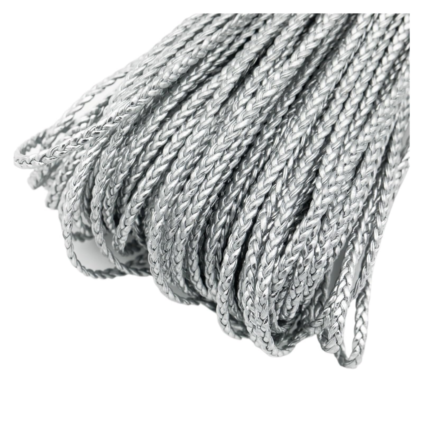Genuine Braided Leather Cord 2meters 4mm Flat Braided Leather Bracelet Findings Cord String Rope DIY Necklace Making(Silver)