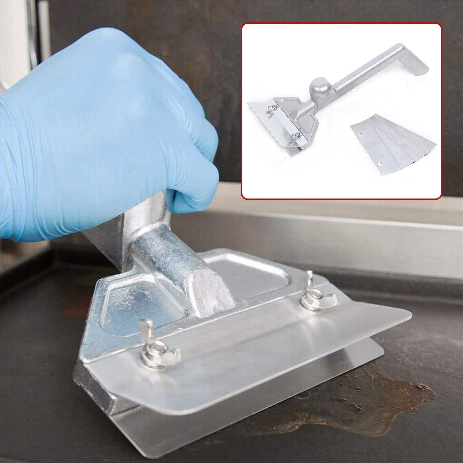 Raschietto per griglia con 4 lame, in acciaio inox, resistente, per campeggio, piastra e pulizia barbecue, accessorio da cucina durevole con manico facile da usare