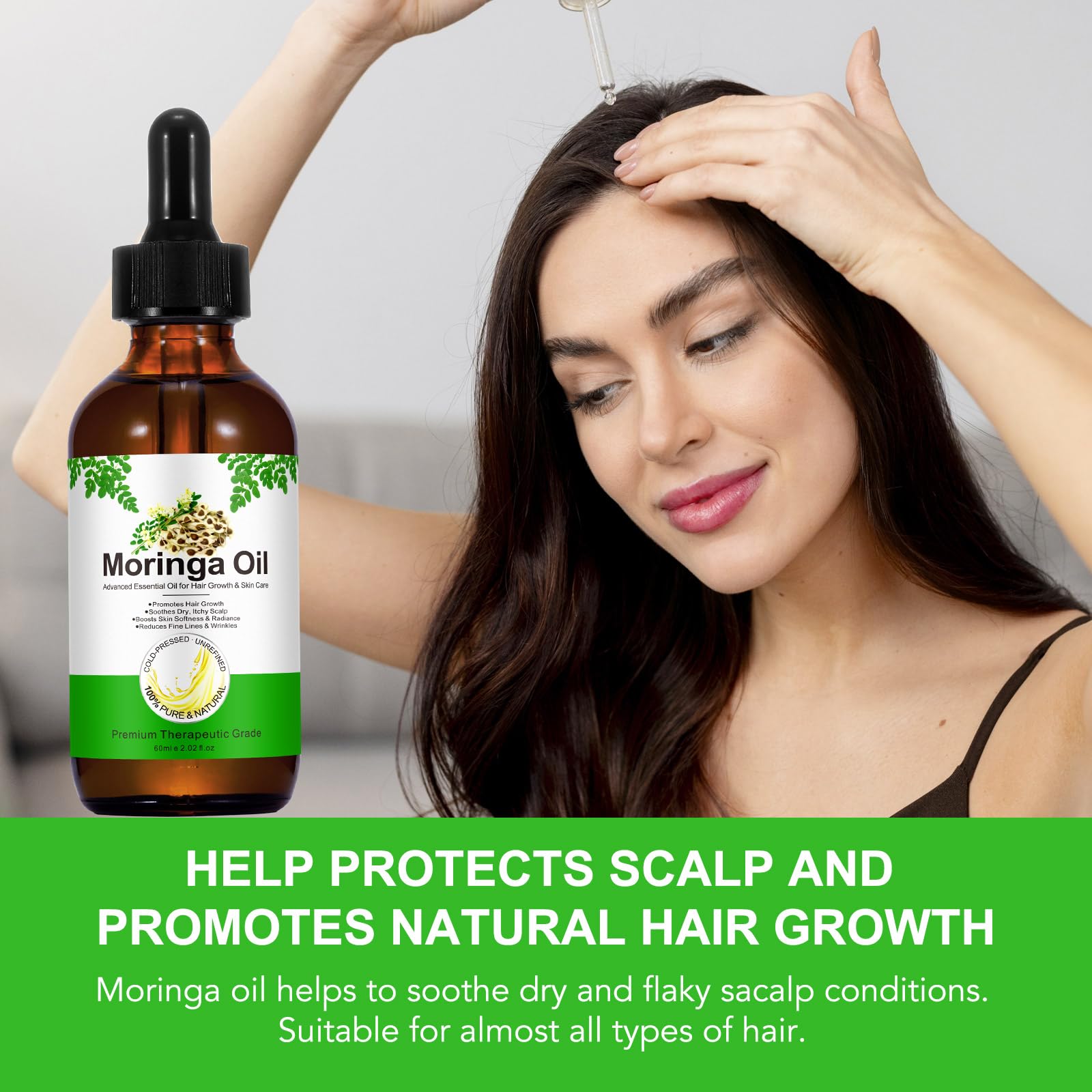 Olejek Moringa 60ml, olejek z Moringa tłoczony na zimno dla twarzy, włosów, nawilżający, do masażu, naturalny, redukuje drobne linie i przeciwstarzeniowy