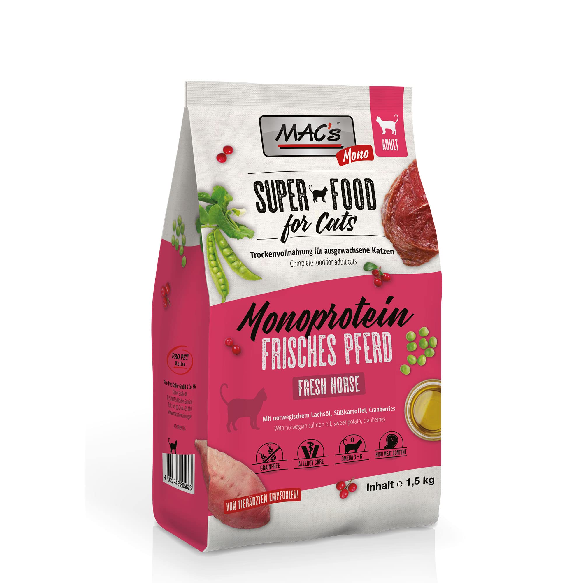 Mac's Cat karma dla kotów dla dorosłych monoproteina koń sucha karma 1,5kg bezzbożowa
