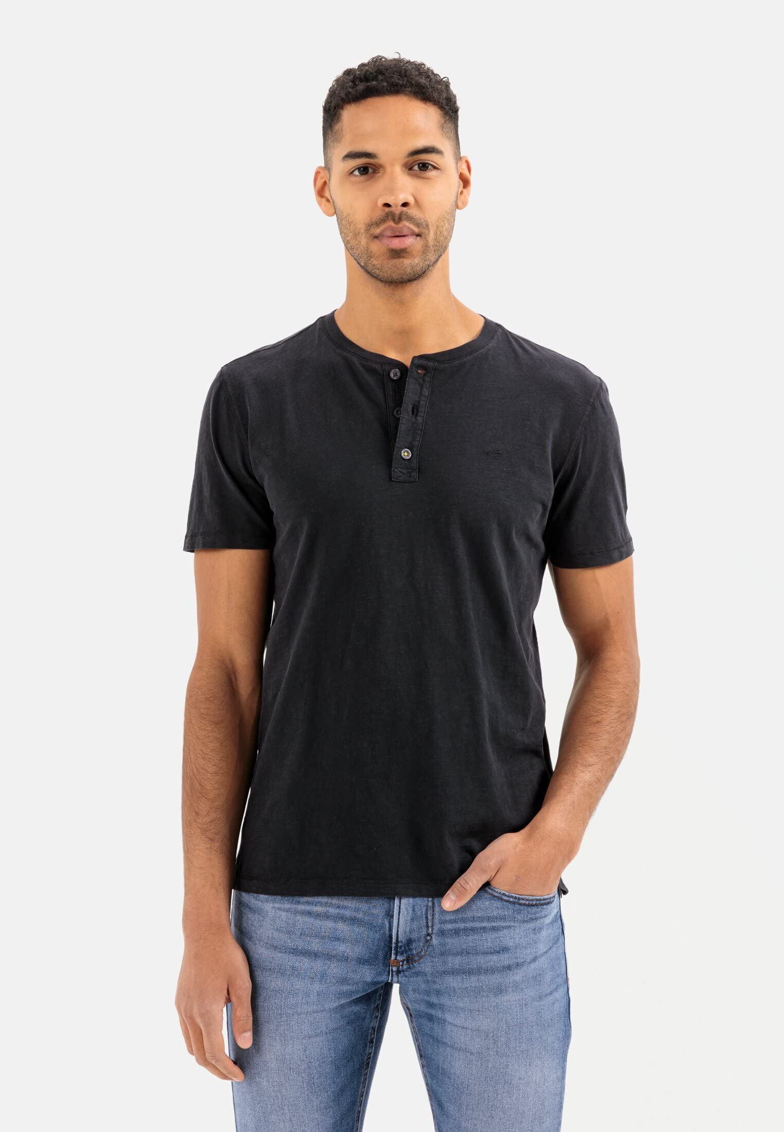 camel active Koszulka Mężczyźni T-shirt Henley z krótkim rękawem z zapięciem na guziki