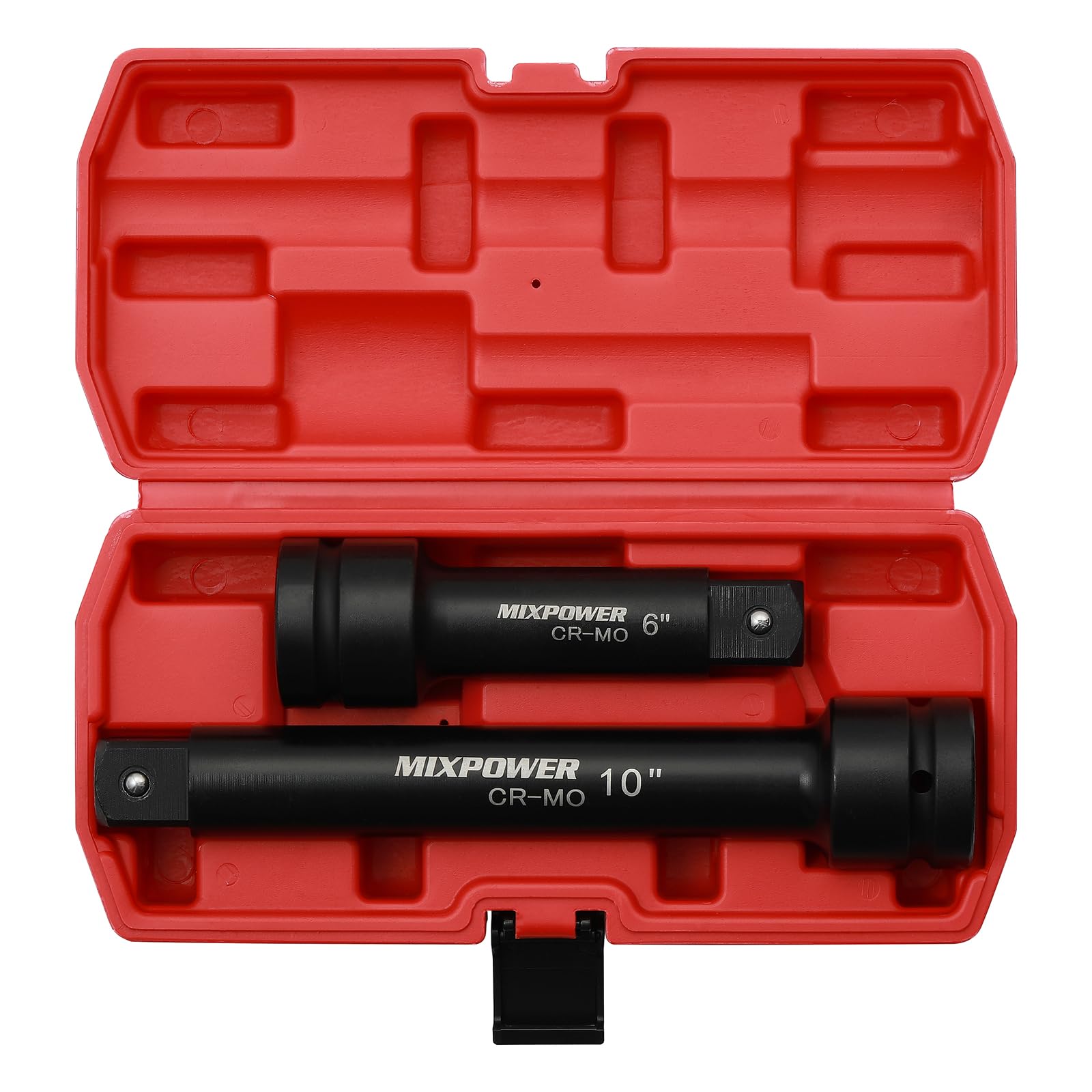 MIXPOWER 1" Drive by 6", 10" Impact Socket Extension Bar, Chrome Molybdenum Steel, 6", 10" ext. bar.