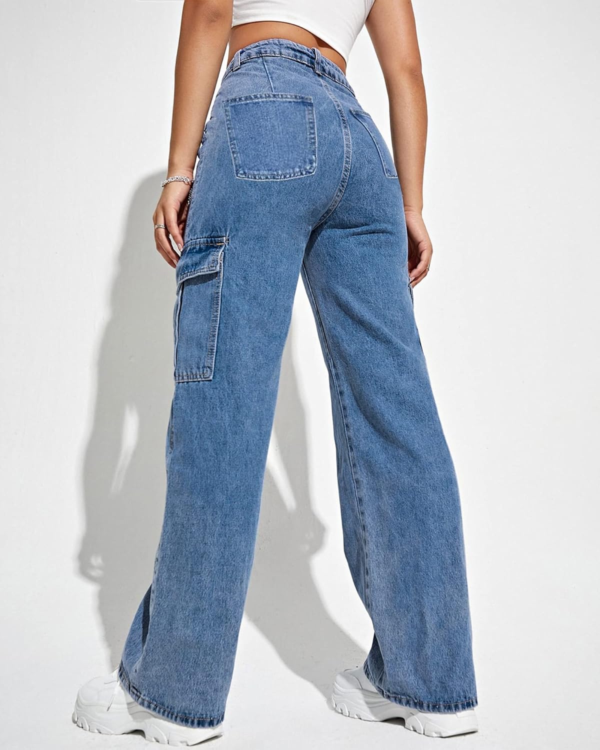 Women's Cargo Pants High Waisted Baggy Cargo Jeans Straight Leg Y2K Streetwear Trousers 6 Pockets for Women Teen Girl. - Image 3