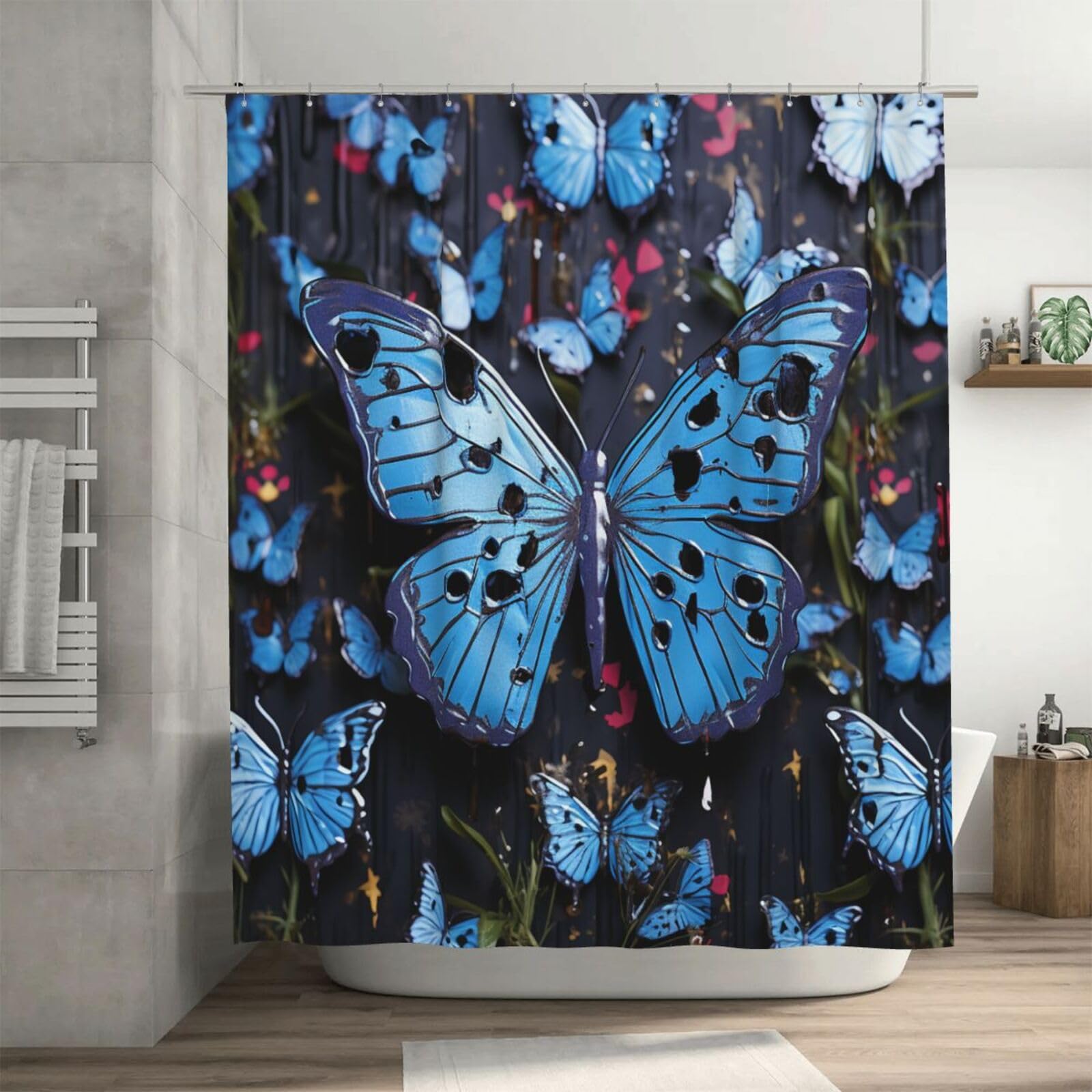 Rideau de douche haut de gamme bleu 183x183 textile imperméabilisé et lourd