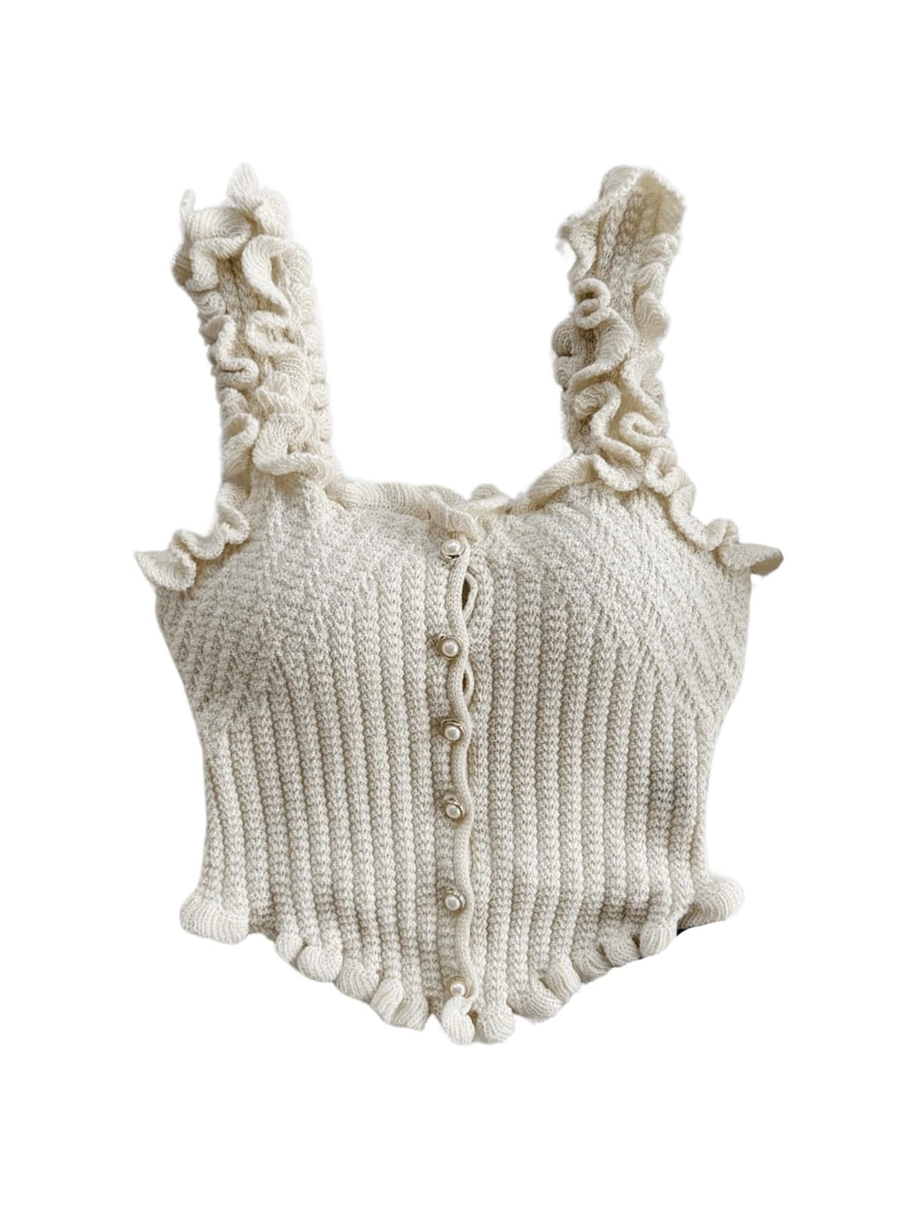 GORGLITTER Women's Pearl Knit Crop Tops Beaded Asymmetrical Button Down Sleeveless Sweater Vest