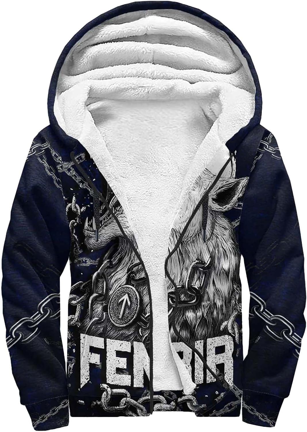 YOSUWOAI Veste Homme Viking Polaire Hoodie Manteau Épais Veste En Polaire Hiver Avec Fermeture Éclair Mythe Nordique 3D Imprimée Avec Capuche Sweat-shirt D'Hiver Chaud, O Gris., XXS