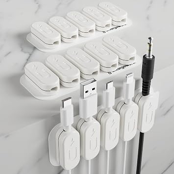 CHARGEWORX Magnetic Cable Clips 10-Pack Adhesive Cord Organizer for Desk, Wall, Nightstand & Car Magnetic Cable Holder for USB-C, Lightning, HDMI & Charging Cables Cable Management Clips