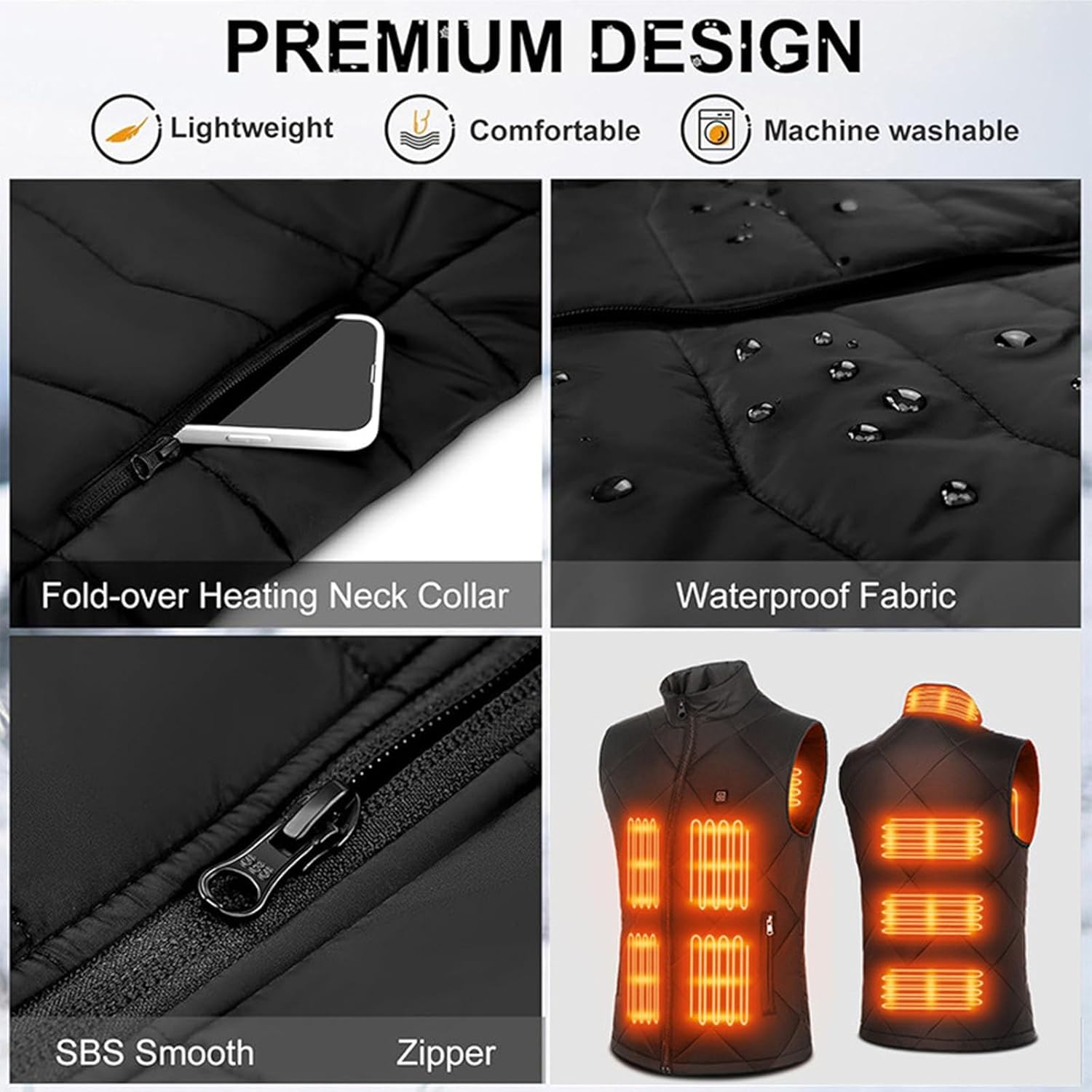 Machine Washable Electric Thermal Vest 3 Heat Settings 5V Portable Energy Source Compatible Windproof Design For Golf Winter Sports Heated Waistcoat Insulated Hiking