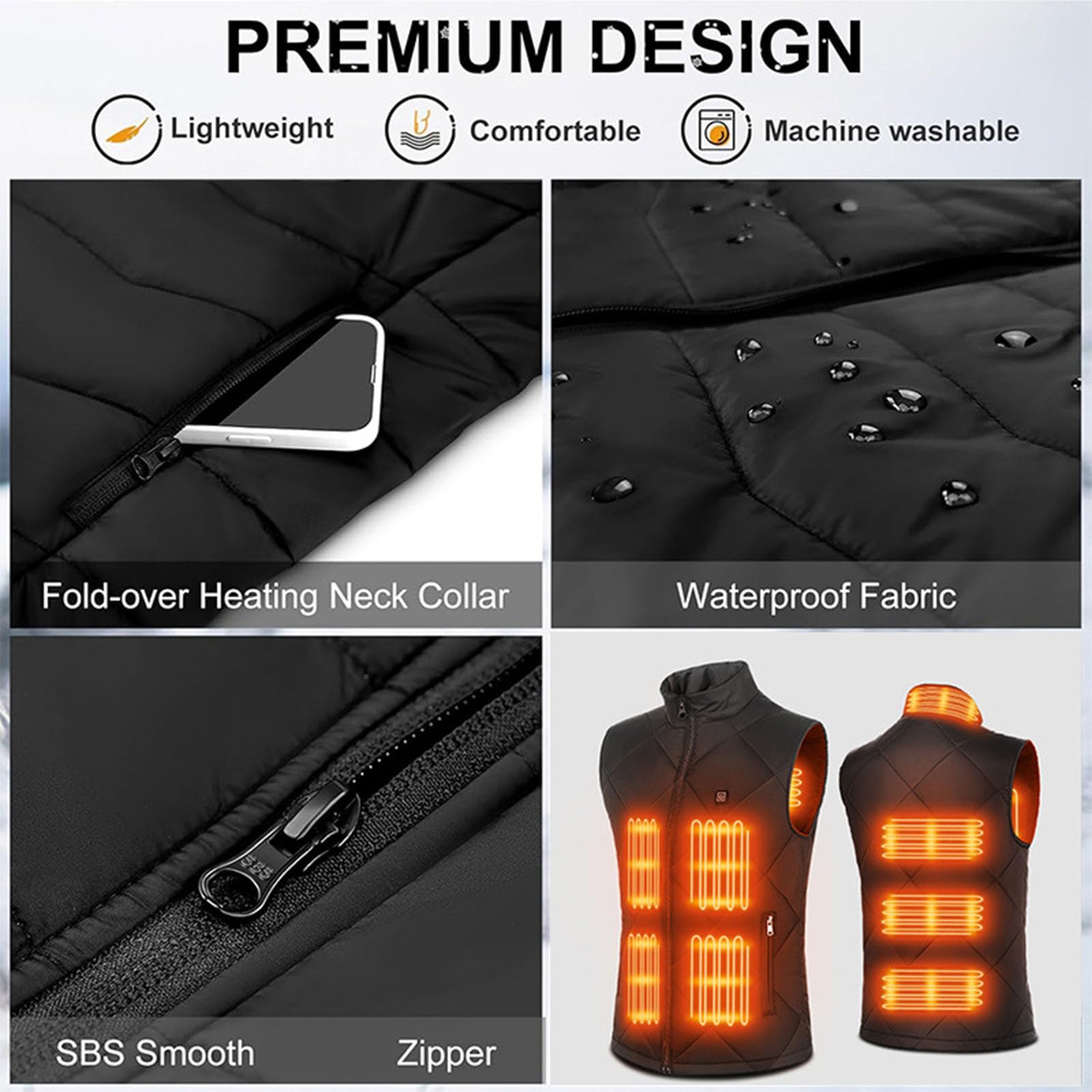 Giubbotto riscaldante ricaricabile per esterni, distribuzione rapida del calore, unisex, design regolabile, con tecnologia