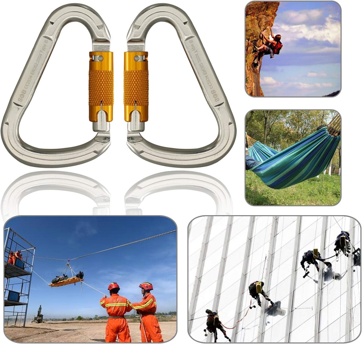 SOB Mosquetón de Alambre 25KN (5644lb) Alta Resistencia, Forma D, para Llaveros, Camping, Senderismo, Mochilero, Correa para Perros - Multiusos
