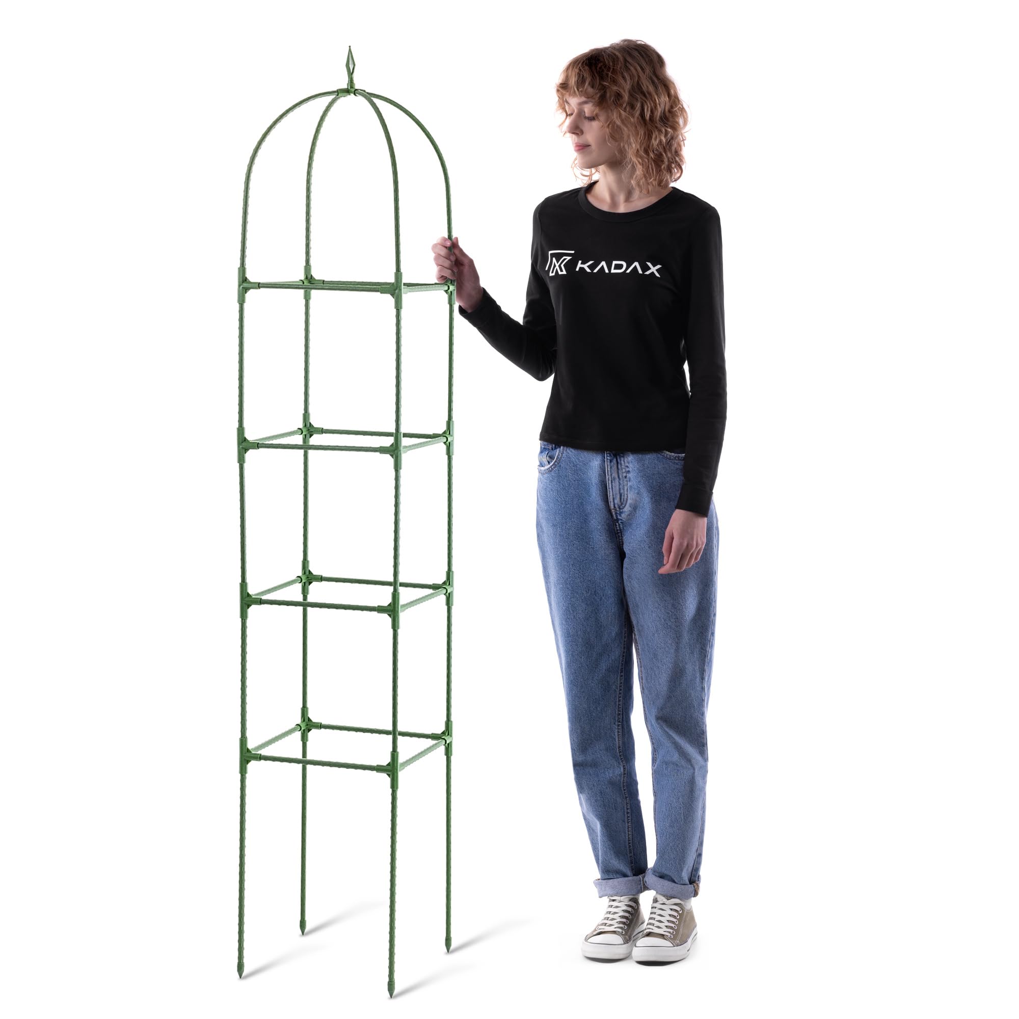 KADAX 2er Set Obelisk Rankhilfe 176 x 32 cm, Rankgitter mit 50 Pflanzenclips für Tomaten, Rosen & Kletterpflanzen, Pflanzenstützen aus Metall mit Kunststoffbeschichtung