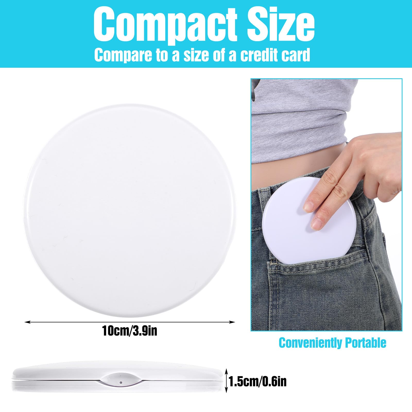 Espejo compacto con aumento 30x, espejo de viaje doble cara plegable pequeño blanco