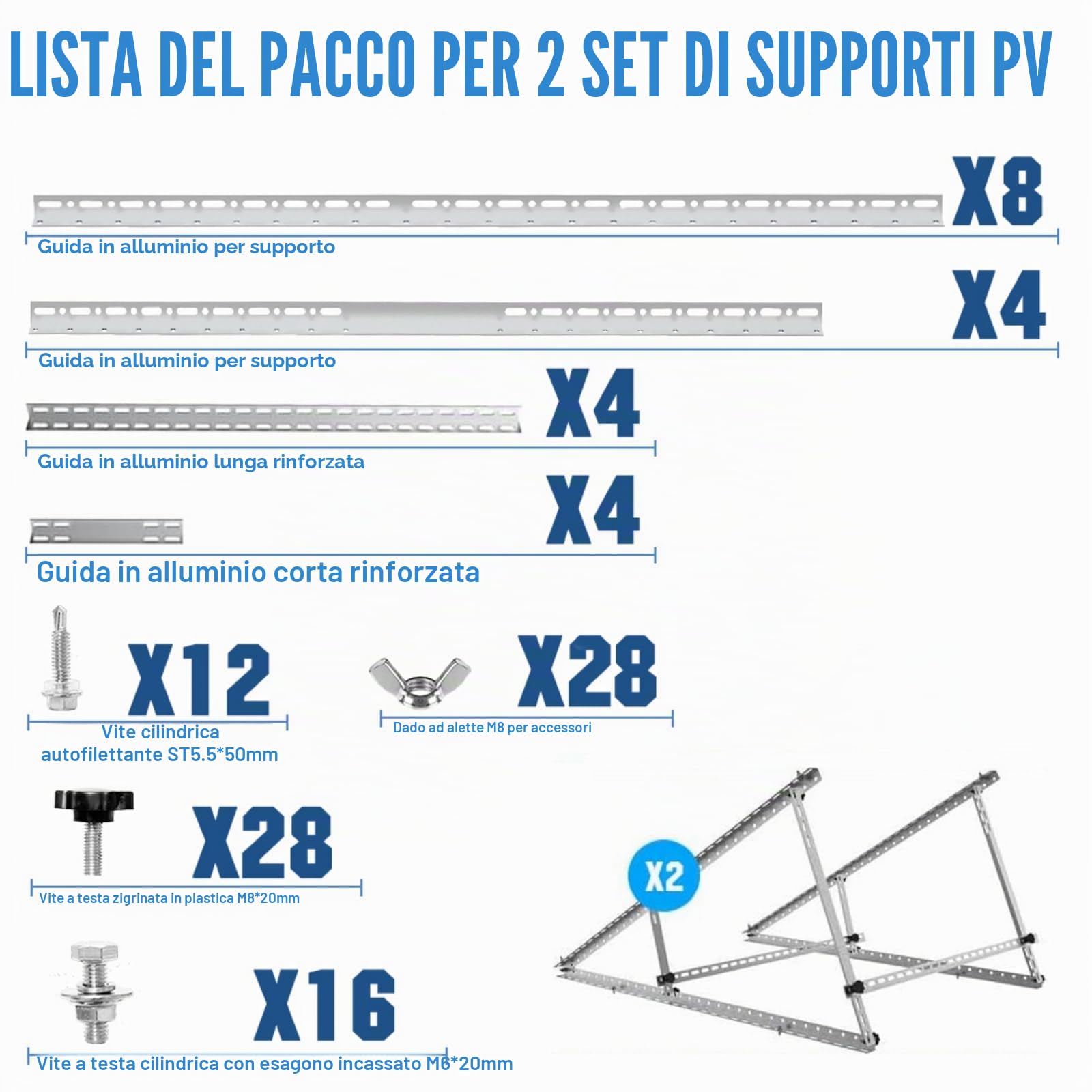 GLIESE Supporto per modulo solare, set di montaggio per modulo solare, elevazione 15°-30°, staffe fotovoltaiche, per camper, balcone fotovoltaico, tetto piano, montaggio a parete, 100W-600W (N118cm-(2