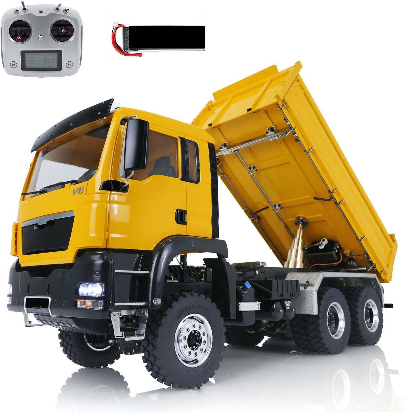 LESU LESUwheelfun 3-Way RC Hydraulic Dumper Tipper Truck Metal 1/14 Assembled 3-Speed Gearbox Light Sound I6S Radio Controller