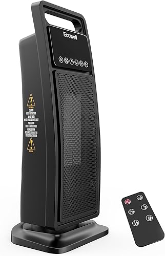 ECOWELL Calentador de torre de 21 pulgadas, calentador eléctrico de cerámica de calentamiento rápido de 1500 W con control remoto, calentador de