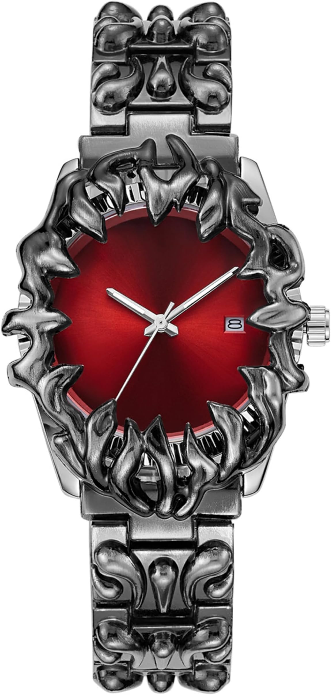 Gothic Claw Watch for Men – Unique Stainless Steel Wristwatch, Luminous Hands, Waterproof Quartz Movement, Futuristic Melting Style, Cool Red & Green & Black & Silvery Color Options (Red)