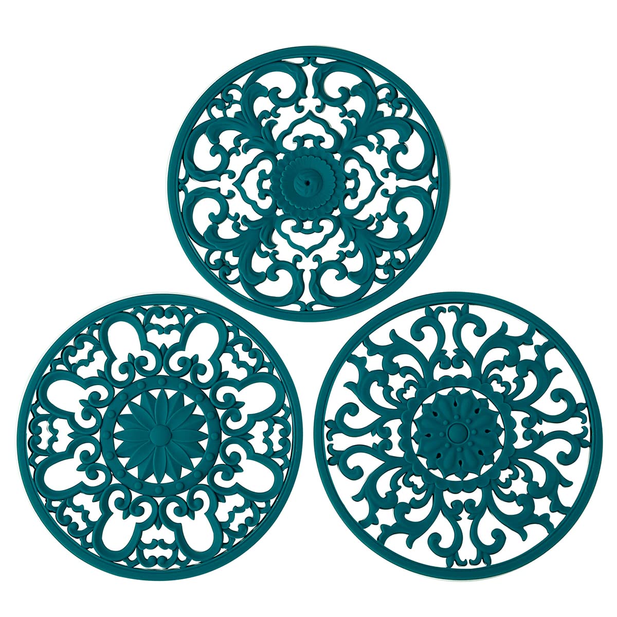 Extra Thick Silicone Trivet Mat for Dishes, Pots and Pans, Pot Holder, Hot Pad to Protect Table and Countertop, Teal, Set of 3